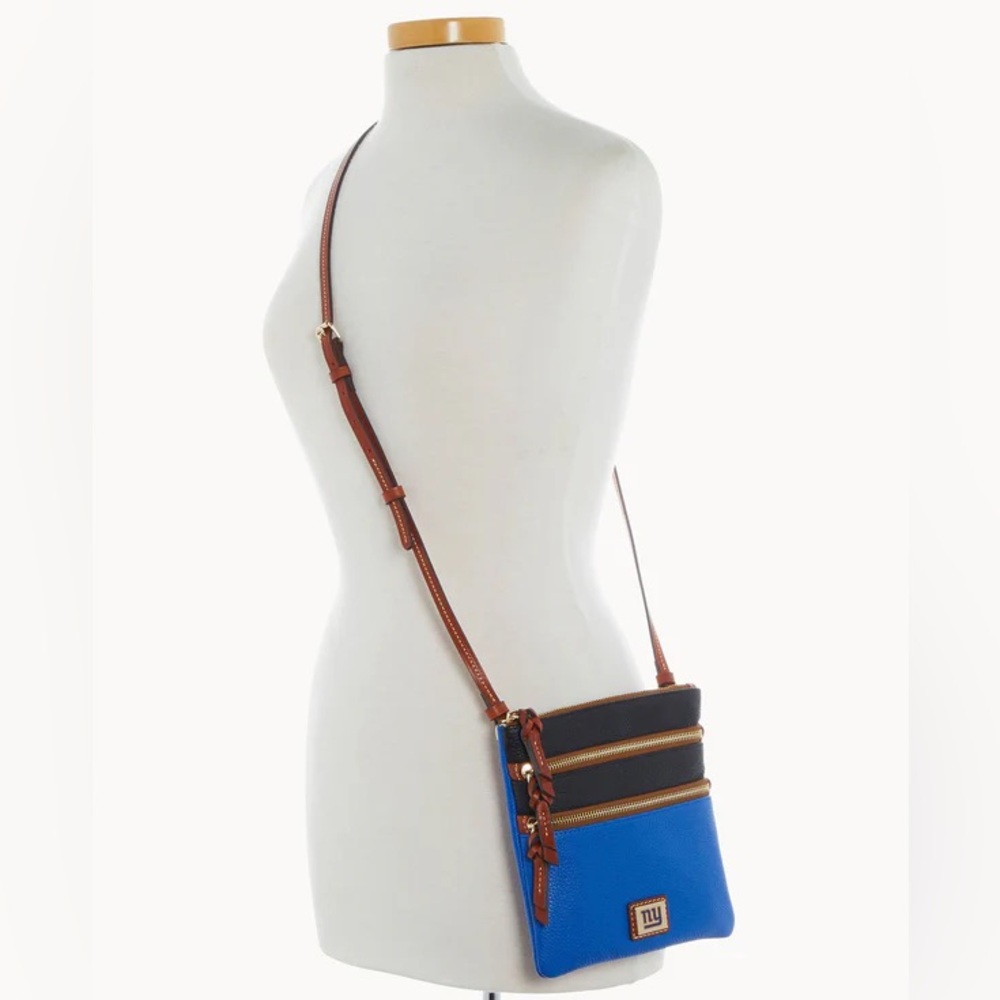Dooney & Bourke NY Giants Triple Zip Pebbled Leather Crossbody Blue NWT $278 - Picture 4 of 9